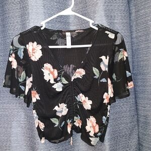 American Rag Black Floral Sheer Blouse